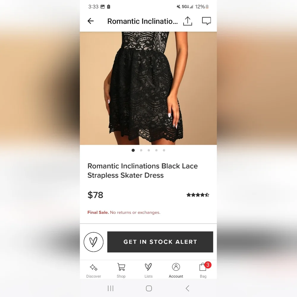 NWT Lulu's Black Lace Strapless Dress - Picture 7 of 7